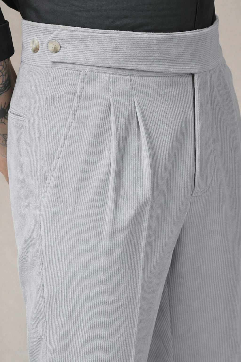 Light Grey Corduroy Classic Button Gurkha Pants | Boot Cut Fit by ITALIAN VEGA®