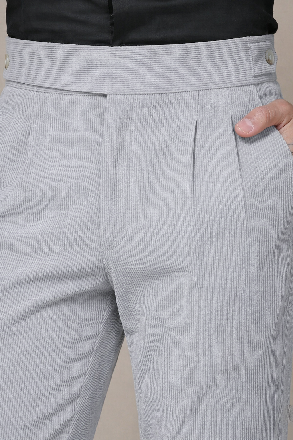 Light Grey Corduroy Classic Button Gurkha Pants | Boot Cut Fit by ITALIAN VEGA®