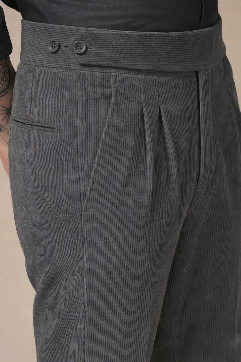 Dark Grey Corduroy Classic Button Gurkha Pants | Boot Cut Fit by ITALIAN VEGA®