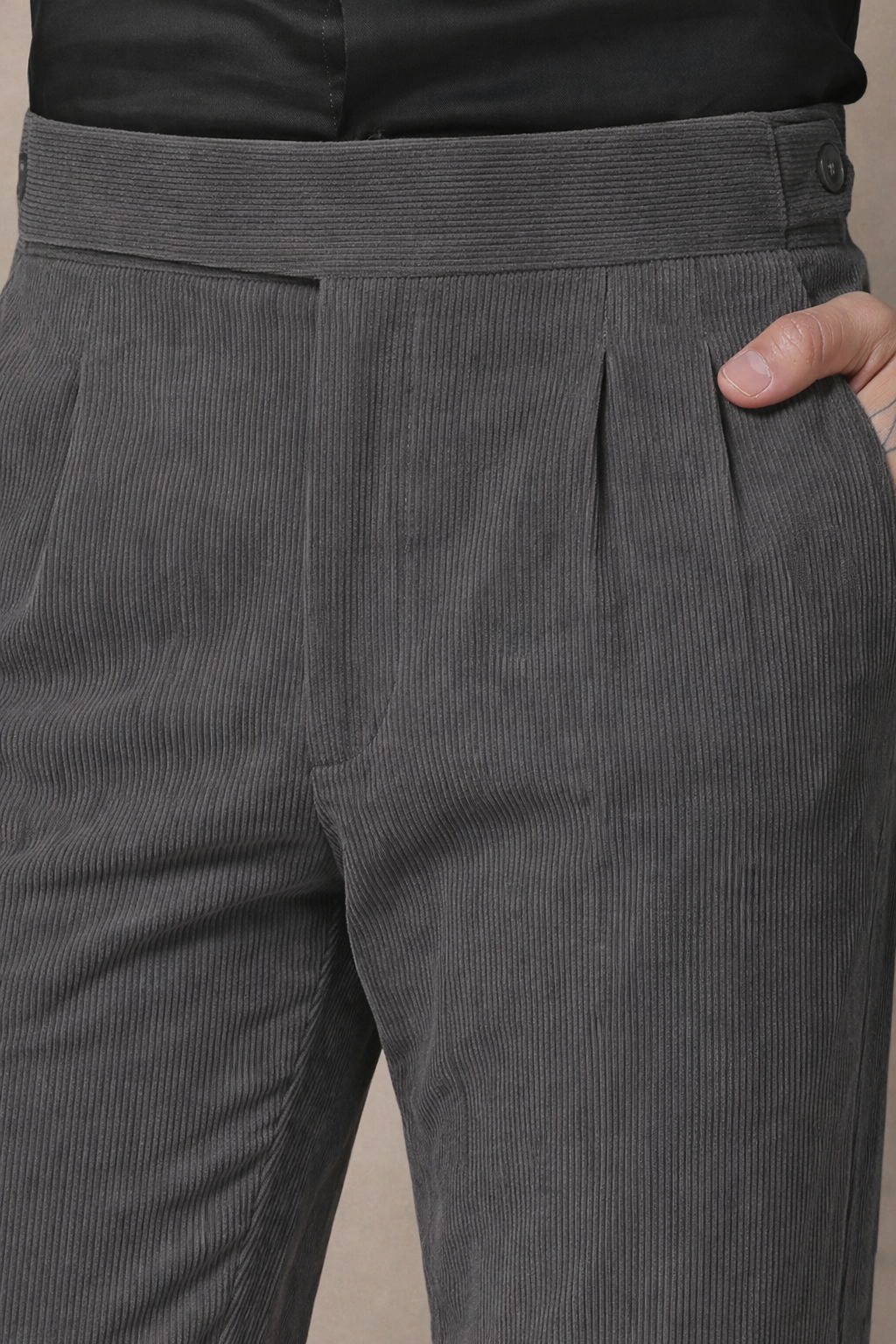 Dark Grey Corduroy Classic Button Gurkha Pants | Boot Cut Fit by ITALIAN VEGA®