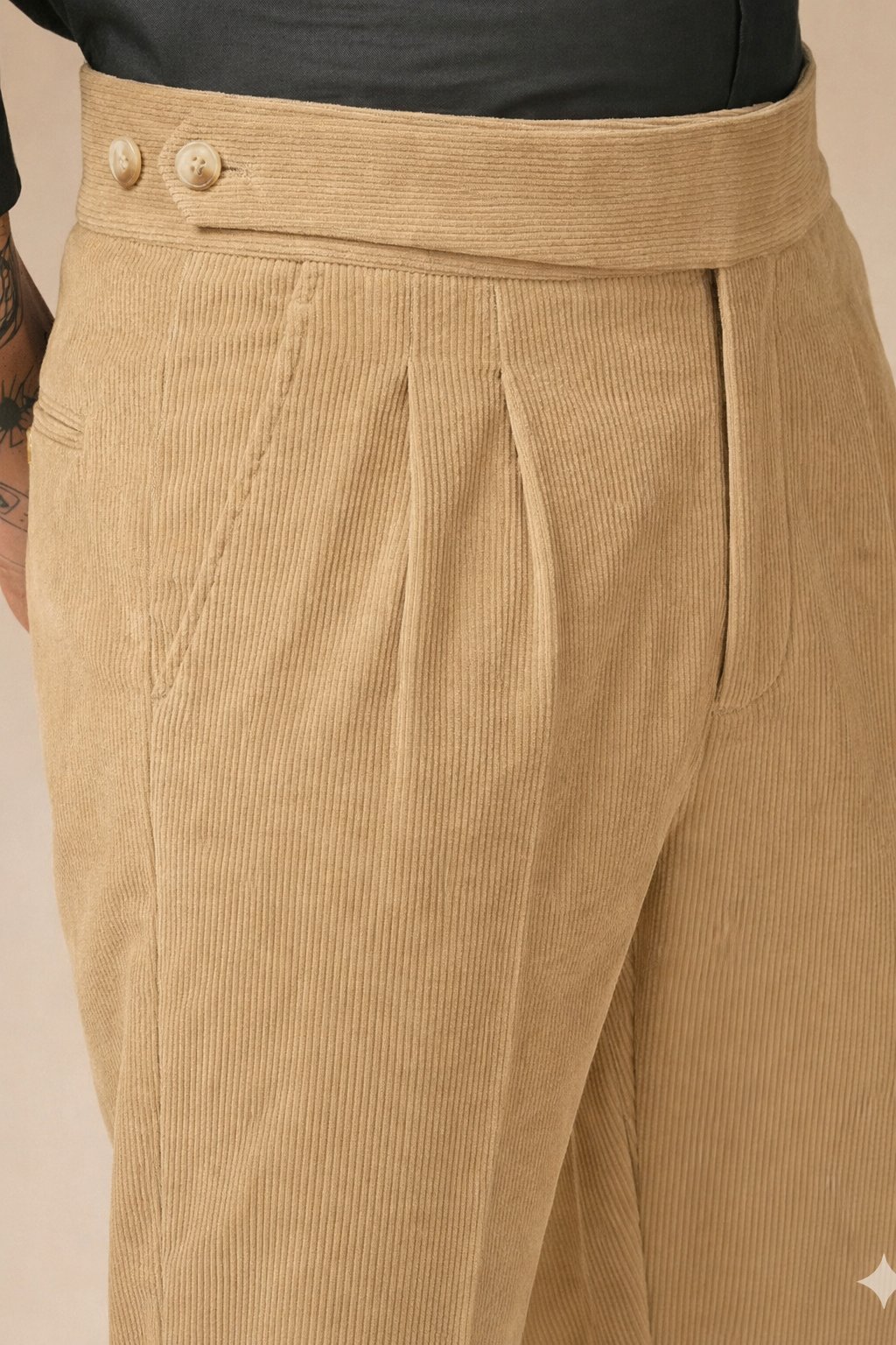 Khakhi Corduroy Classic Button Gurkha Pants | Boot Cut Fit by ITALIAN VEGA®