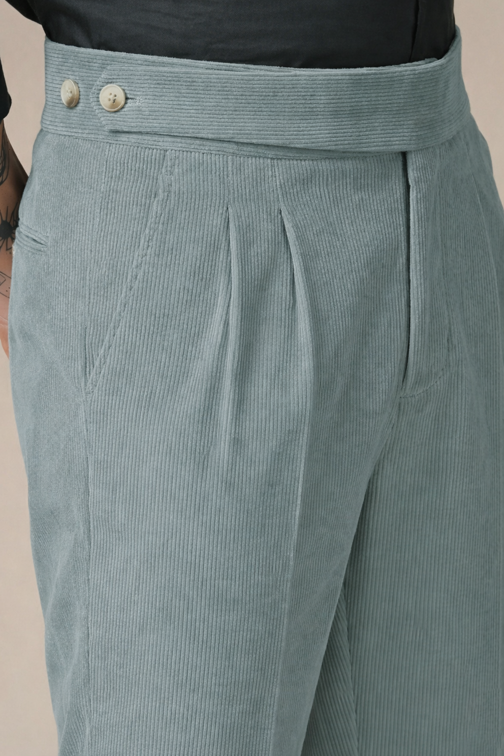 Sage Green Corduroy Classic Button Gurkha Pants | Boot Cut Fit by ITALIAN VEGA®