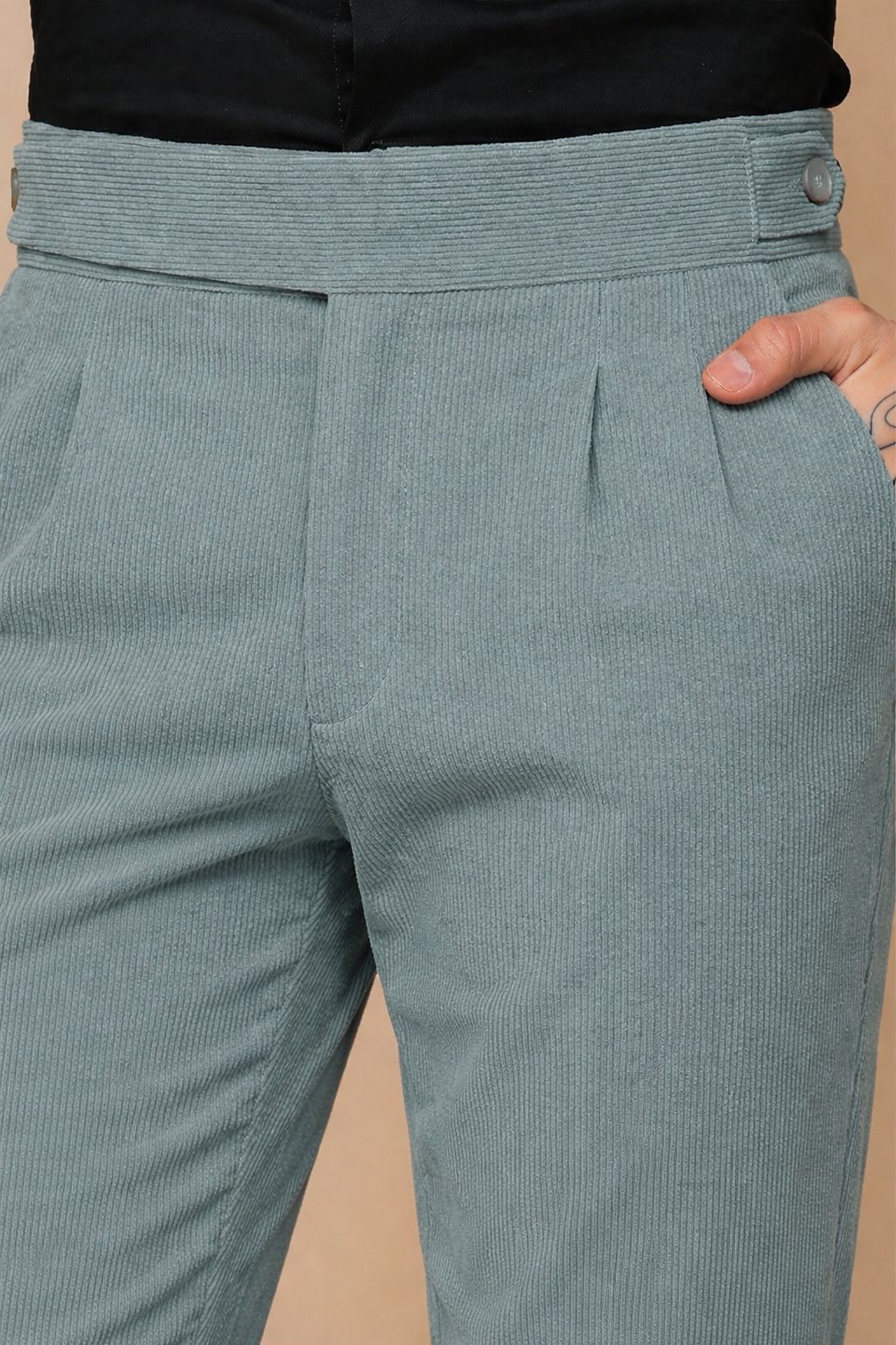 Sage Green Corduroy Classic Button Gurkha Pants | Boot Cut Fit by ITALIAN VEGA®