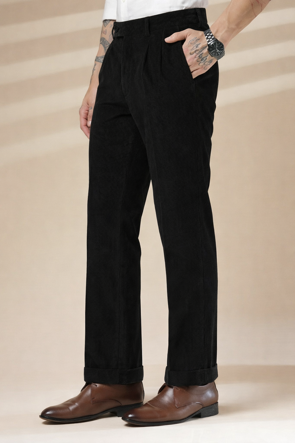 Black Corduroy Signature Flap Gurkha Pants | Boot Cut Fit by ITALIAN VEGA®