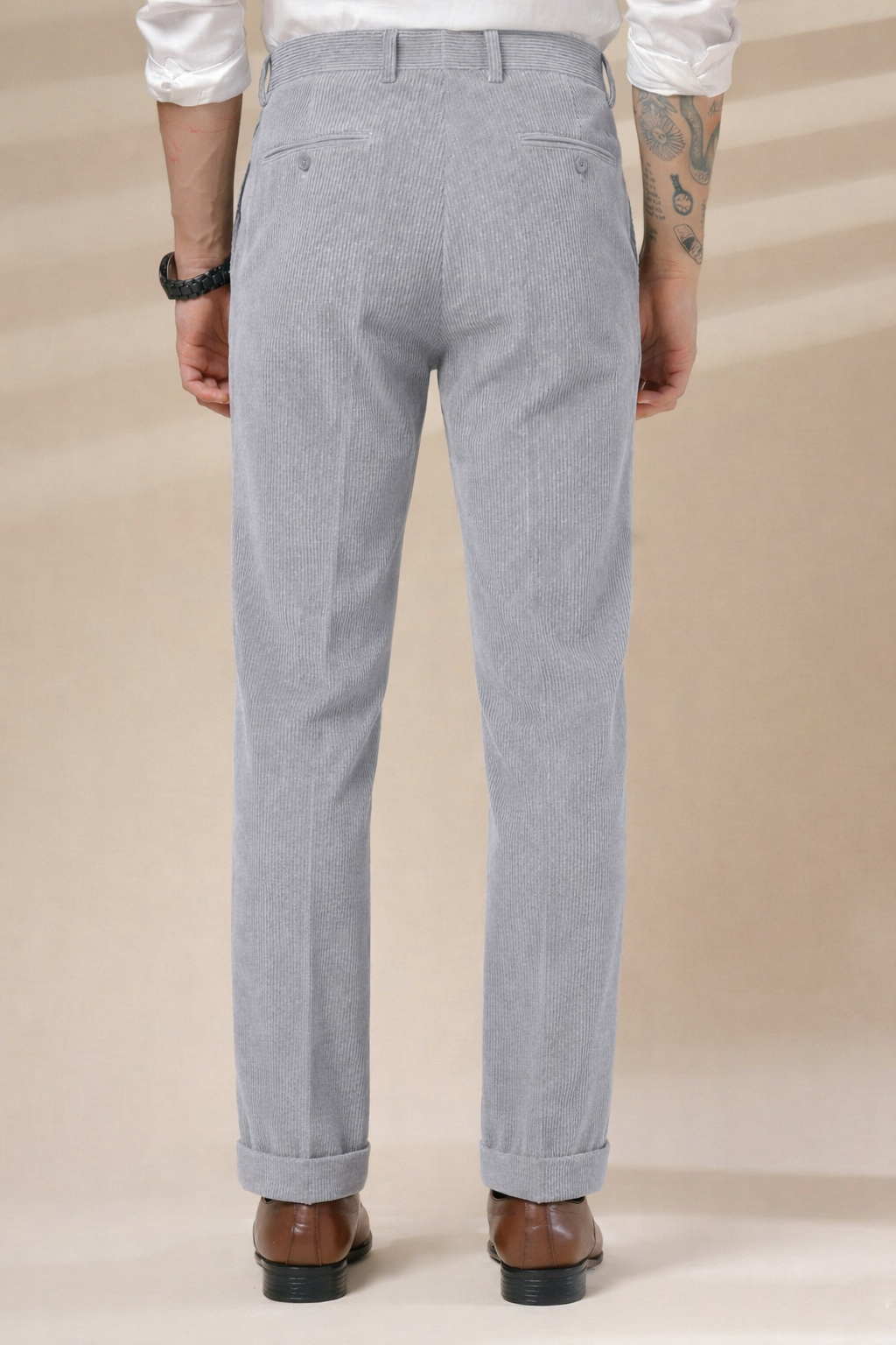 Light Grey Corduroy Signature Flap Gurkha Pants | Boot Cut Fit by ITALIAN VEGA®
