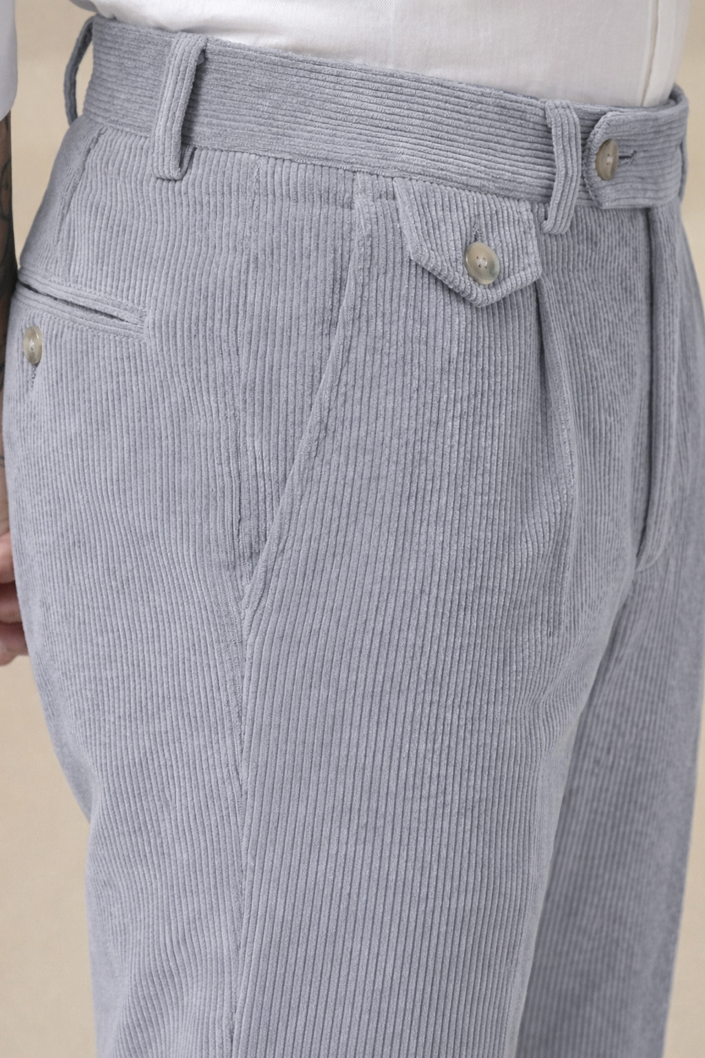 Light Grey Corduroy Signature Flap Gurkha Pants | Boot Cut Fit by ITALIAN VEGA®