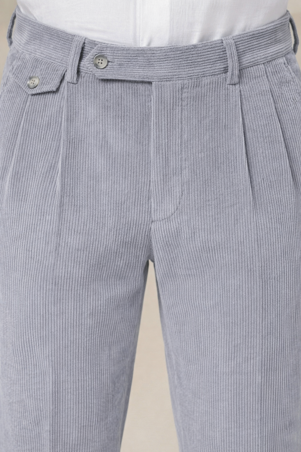 Light Grey Corduroy Signature Flap Gurkha Pants | Boot Cut Fit by ITALIAN VEGA®