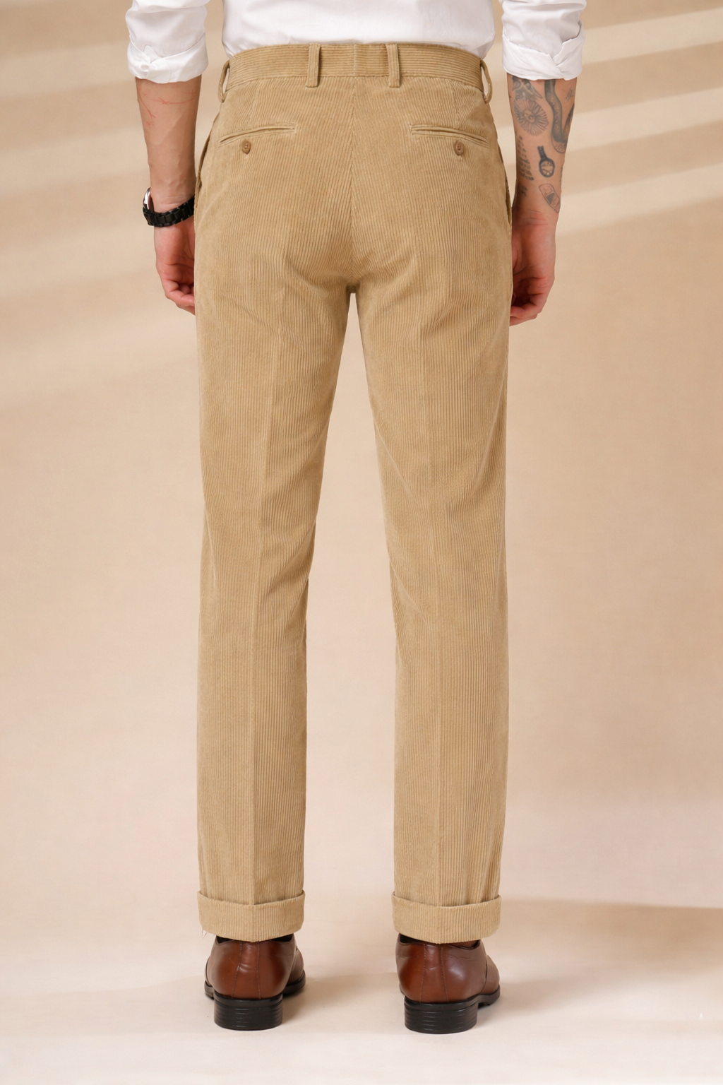 Khakhi Corduroy Signature Flap Gurkha Pants | Boot Cut Fit by ITALIAN VEGA®