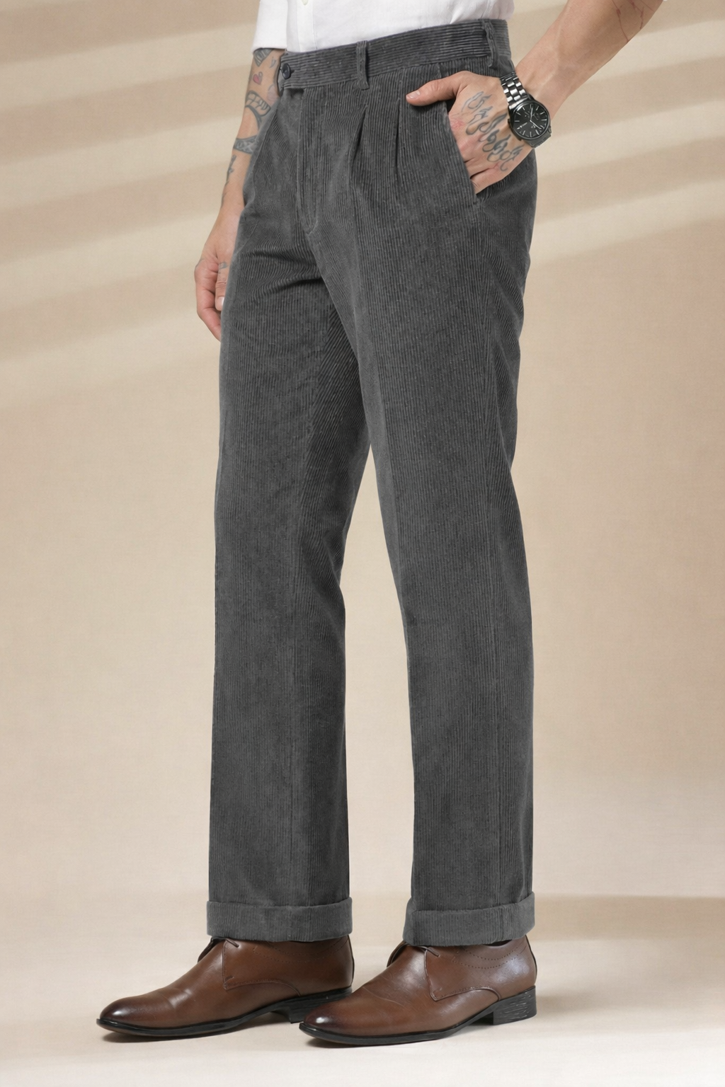 Dark Grey Corduroy Signature Flap Gurkha Pants | Boot Cut Fit by ITALIAN VEGA®