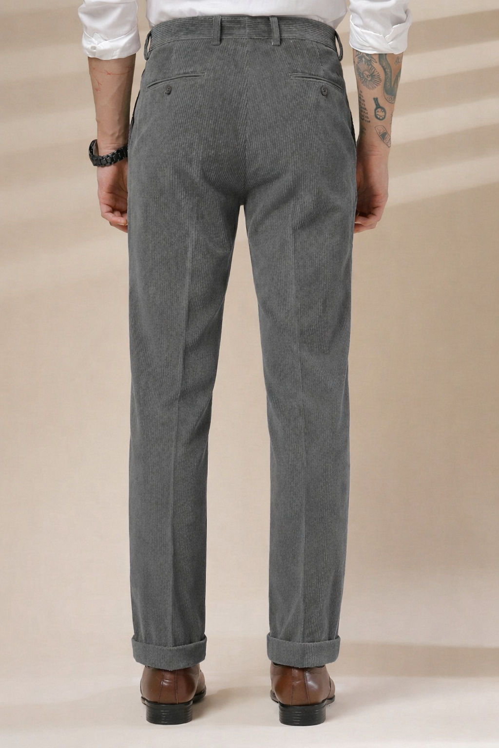 Dark Grey Corduroy Signature Flap Gurkha Pants | Boot Cut Fit by ITALIAN VEGA®