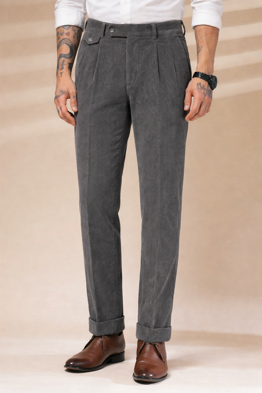 Dark Grey Corduroy Signature Flap Gurkha Pants | Boot Cut Fit by ITALIAN VEGA®
