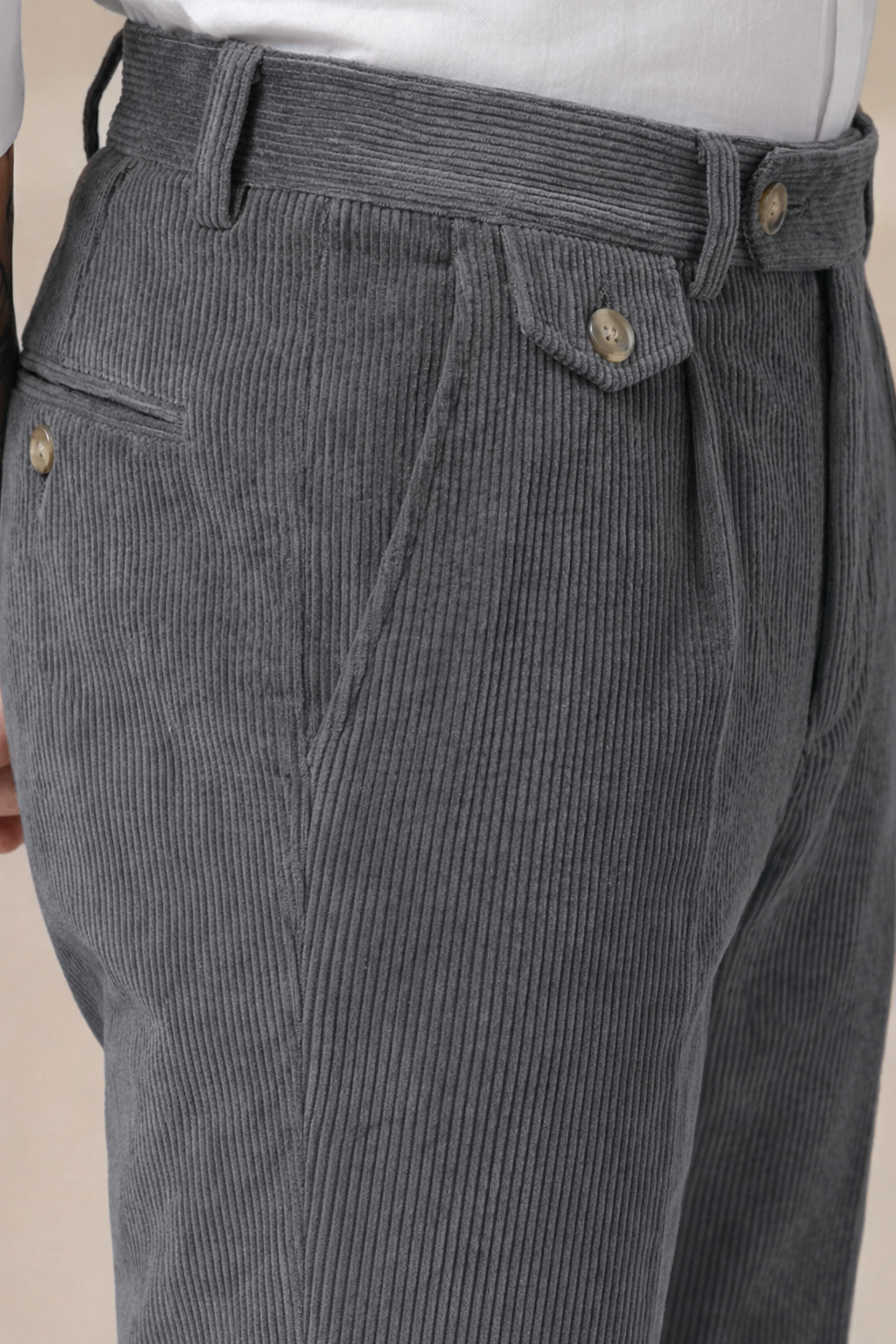 Dark Grey Corduroy Signature Flap Gurkha Pants | Boot Cut Fit by ITALIAN VEGA®