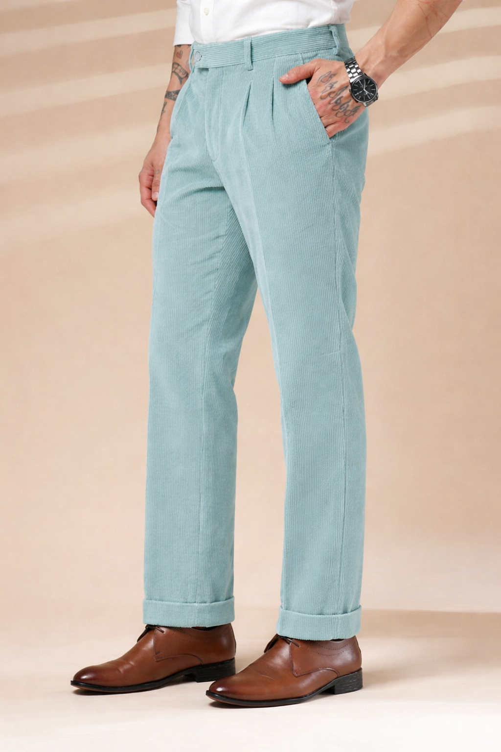 Sage Green Corduroy Signature Flap Gurkha Pants | Boot Cut Fit by ITALIAN VEGA®