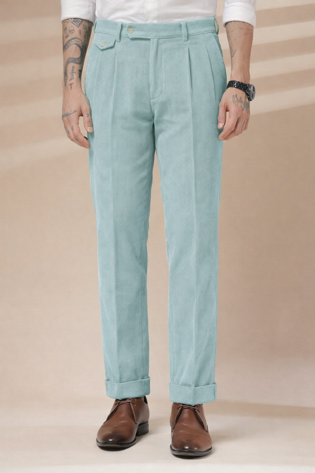 Sage Green Corduroy Signature Flap Gurkha Pants | Boot Cut Fit by ITALIAN VEGA®