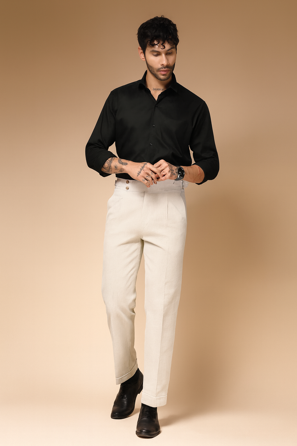 Biege Corduroy Signature Buttoned Gurkha Pants | Boot Cut Fit by ITALIAN VEGA®