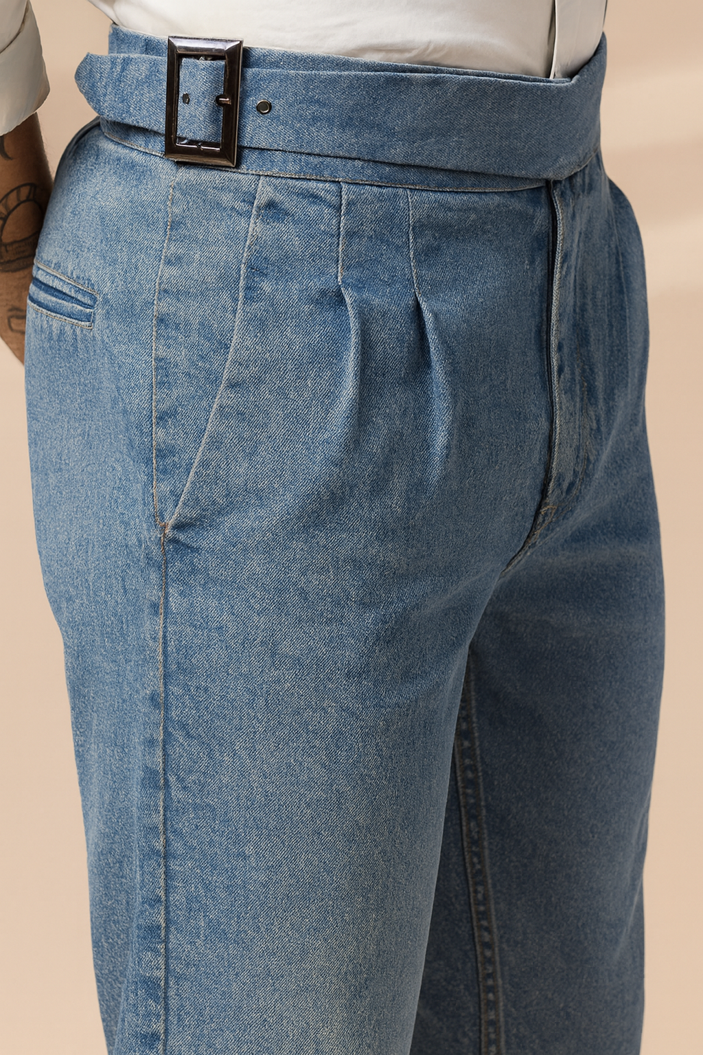 Sky Denim Classic Buckle Gurkha Trouser Pants | Boot Cut Fit by Italian Vega®