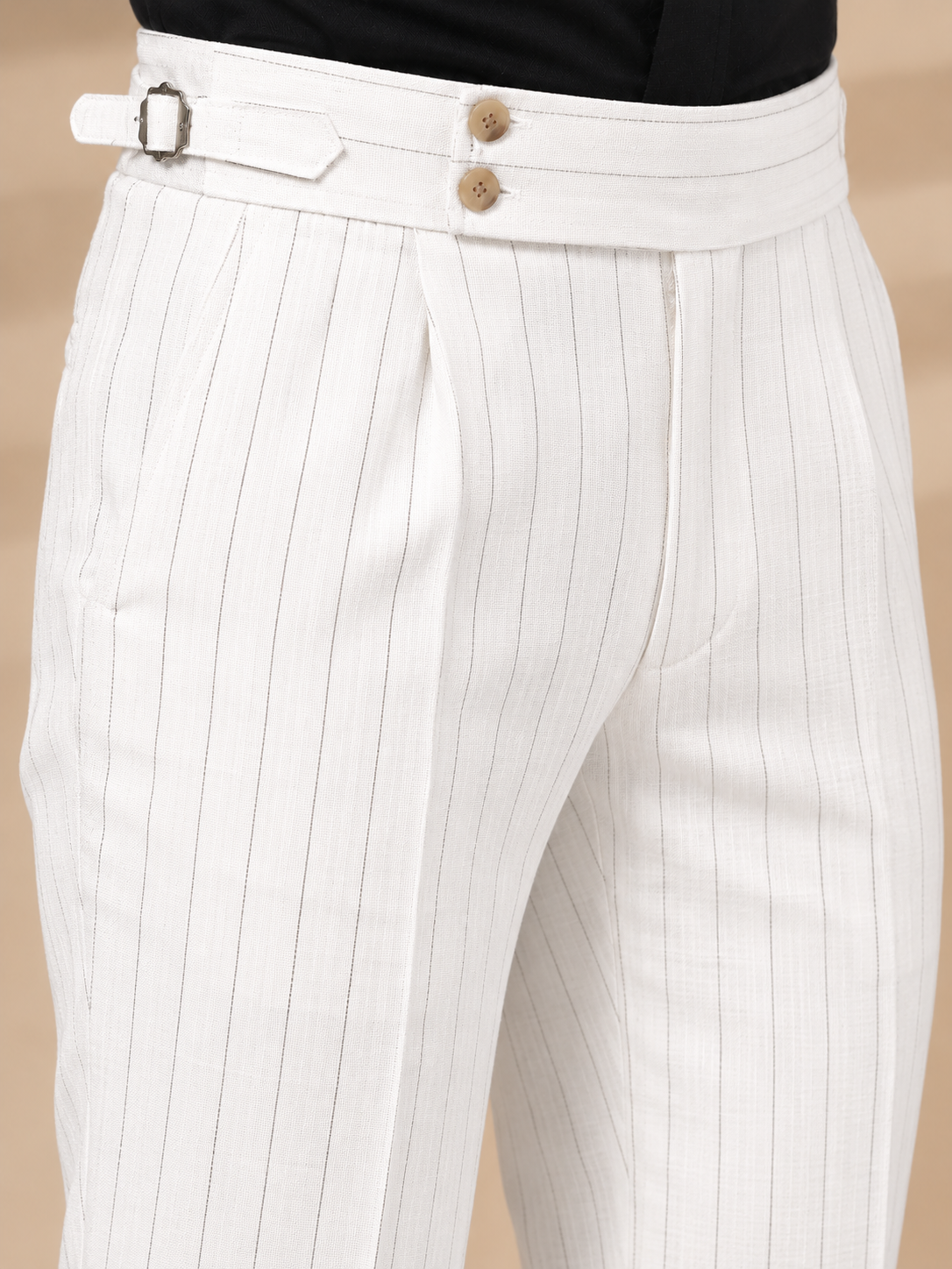 White Striped Buttoned Gurkha Pants | Italian Vega® Limited Edition