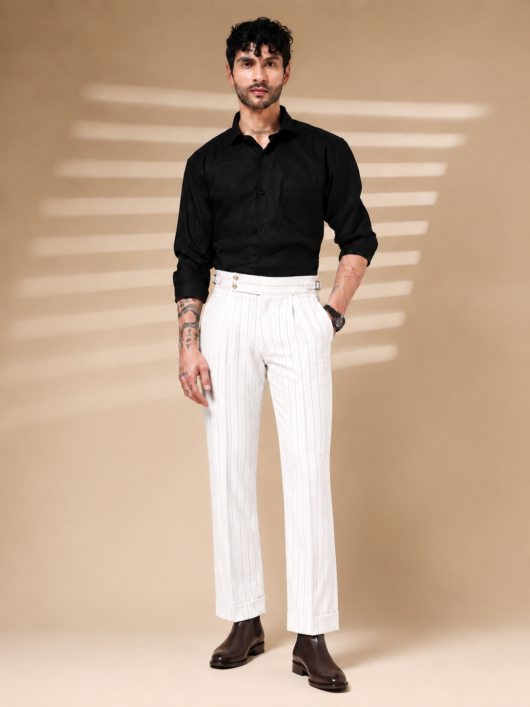 White Striped Buttoned Gurkha Pants | Italian Vega® Limited Edition