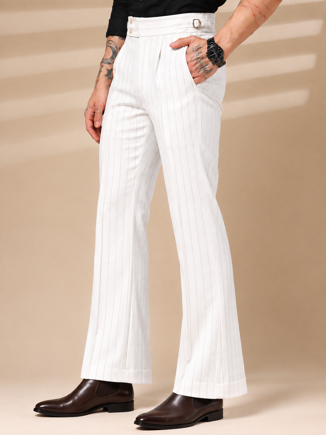White Striped Buttoned Gurkha Pants | Italian Vega® Limited Edition