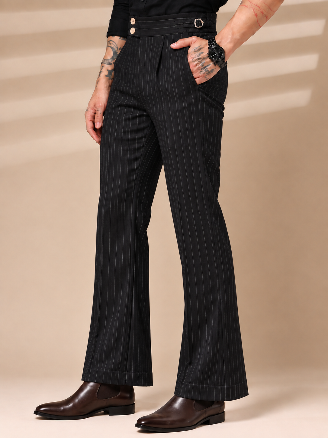 Black Striped Buttoned Gurkha Pants | Italian Vega® Limited Edition