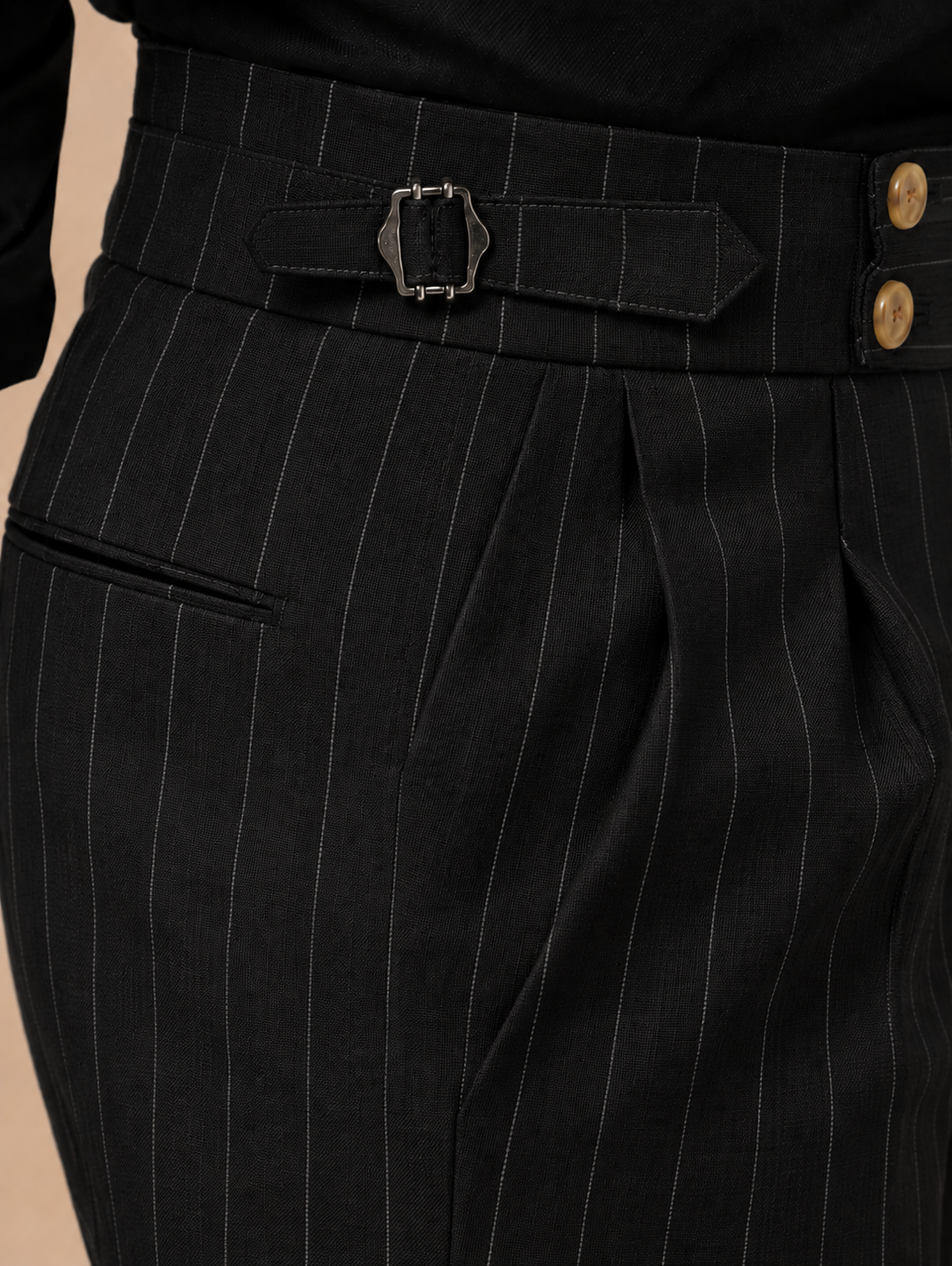 Black Striped Buttoned Gurkha Pants | Italian Vega® Limited Edition