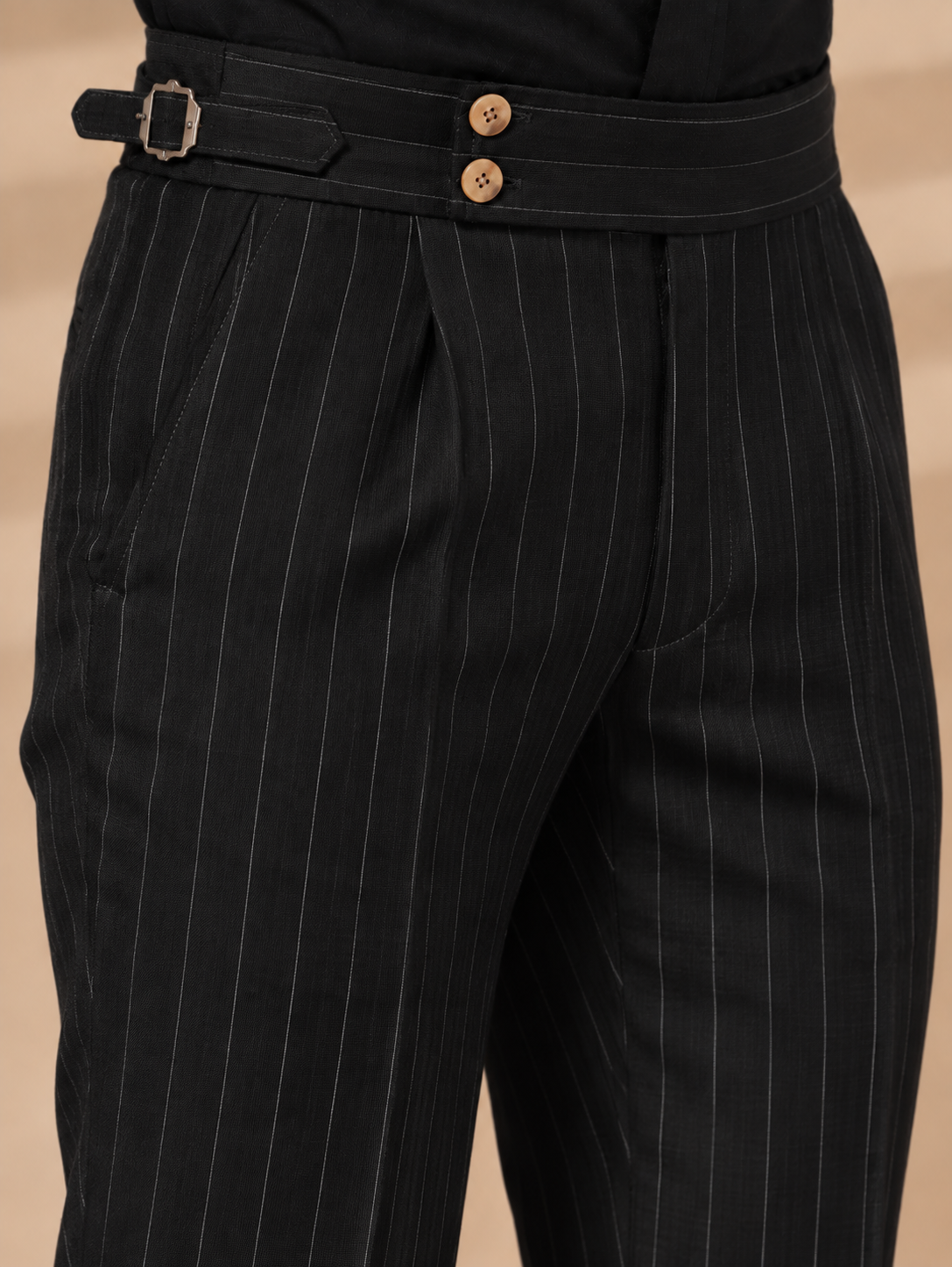 Black Striped Buttoned Gurkha Pants | Italian Vega® Limited Edition