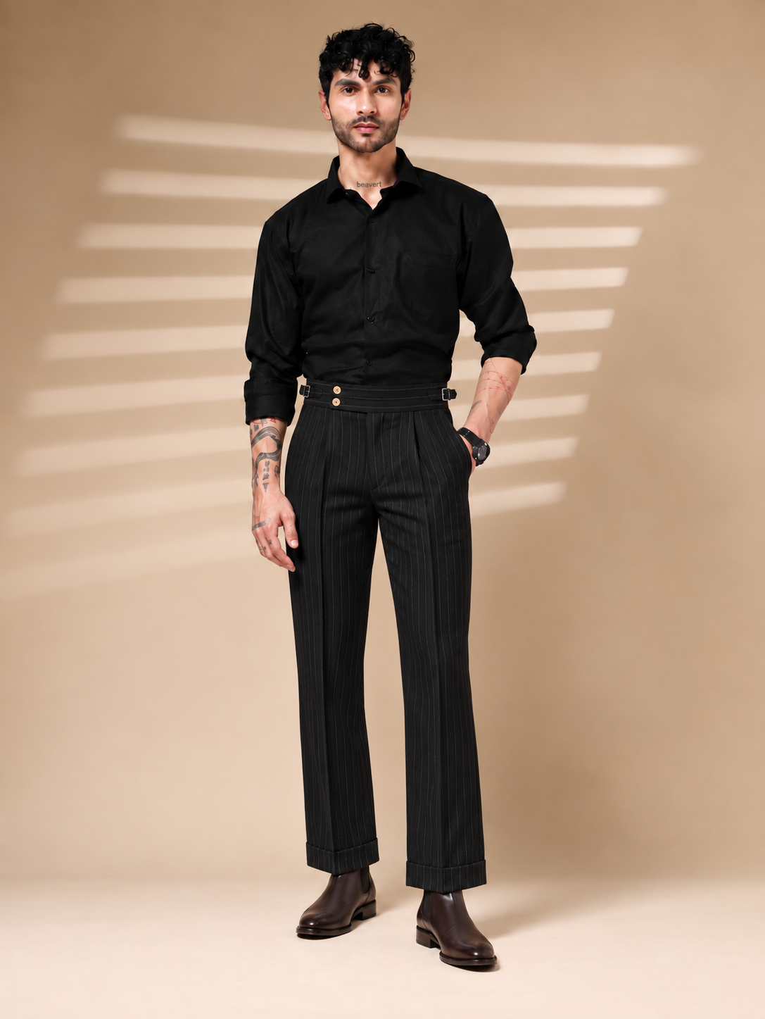 Black Striped Buttoned Gurkha Pants | Italian Vega® Limited Edition