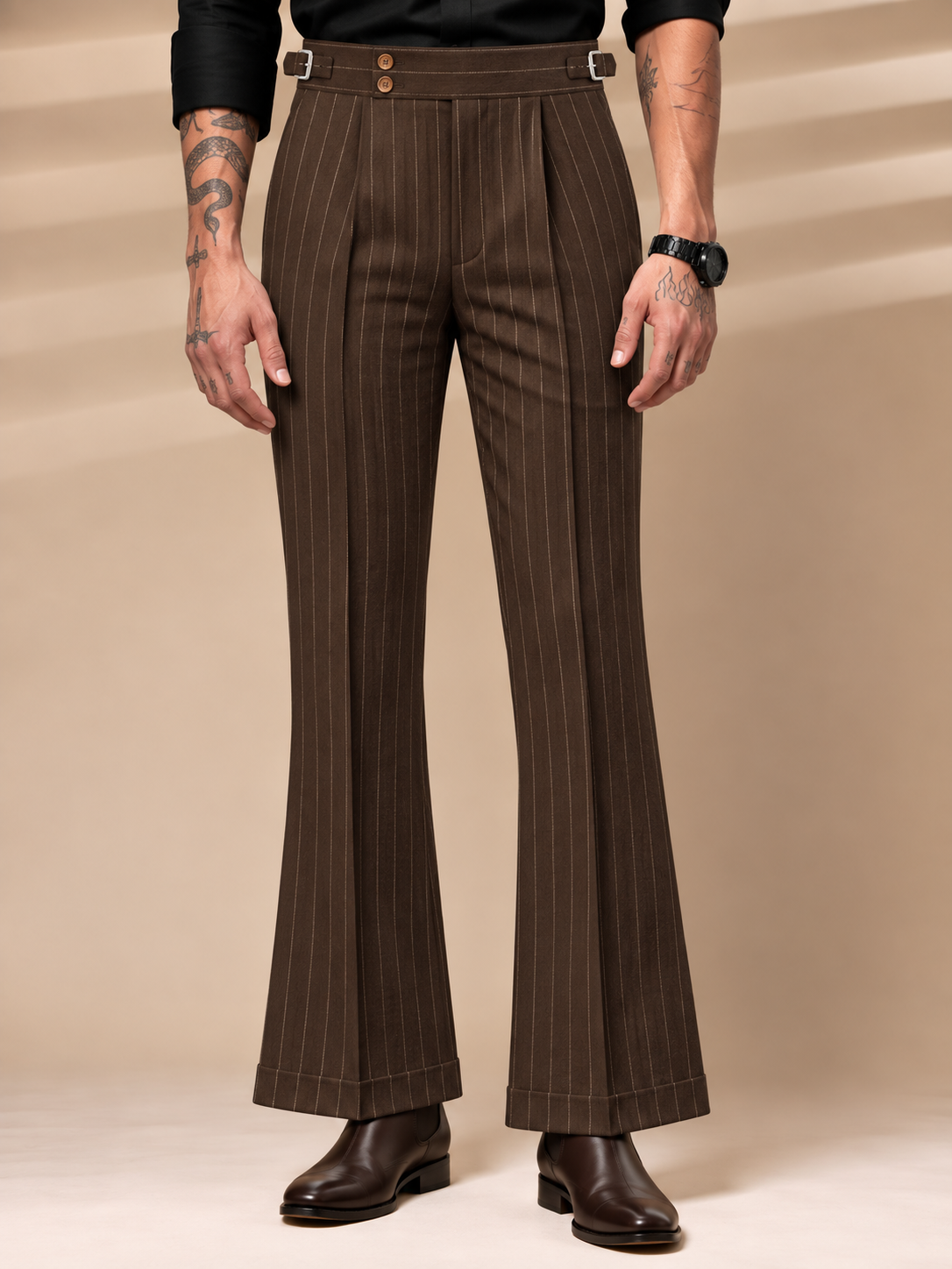 Brown Striped Buttoned Gurkha Pants | Italian Vega® Limited Edition