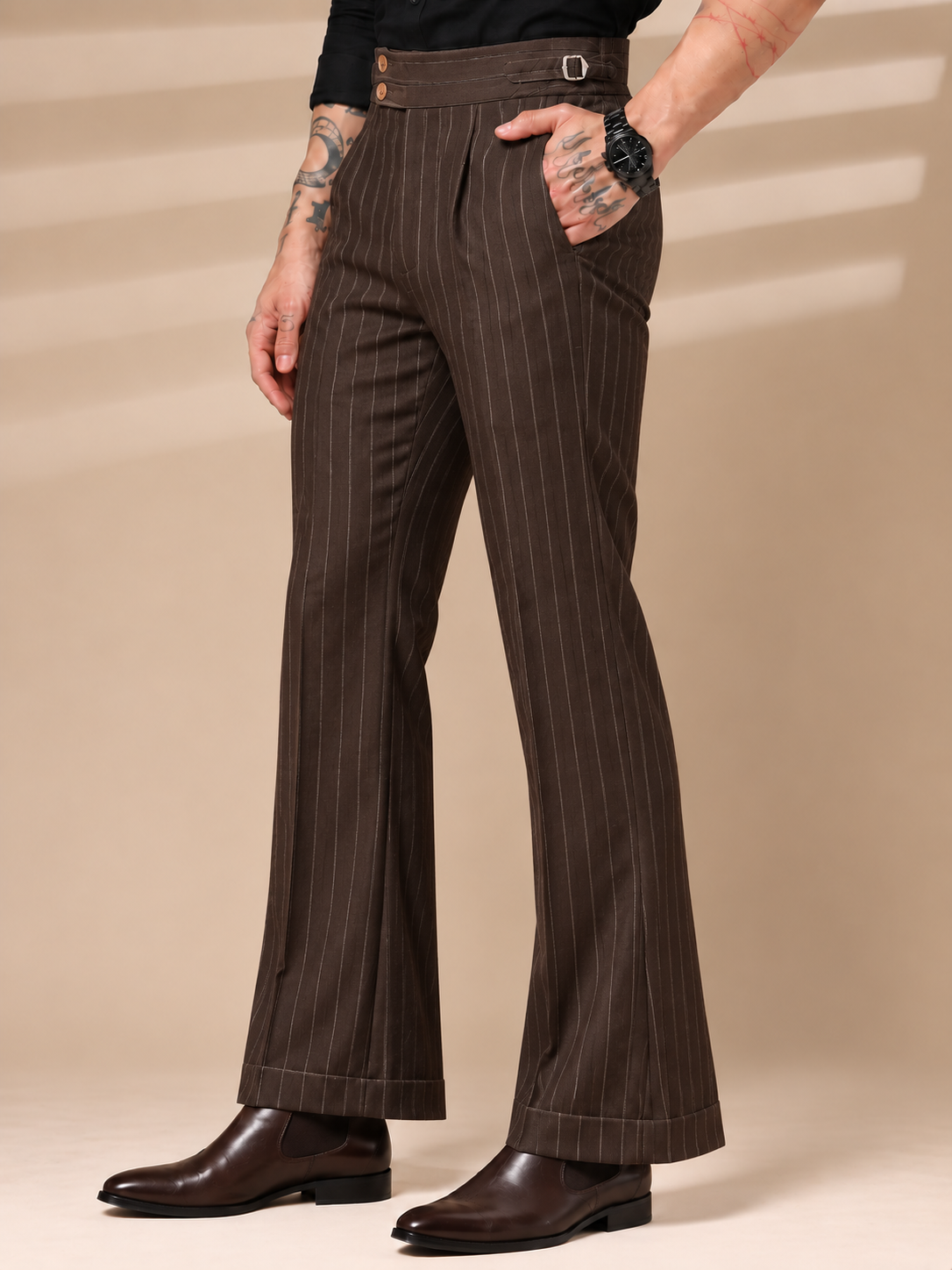 Brown Striped Buttoned Gurkha Pants | Italian Vega® Limited Edition