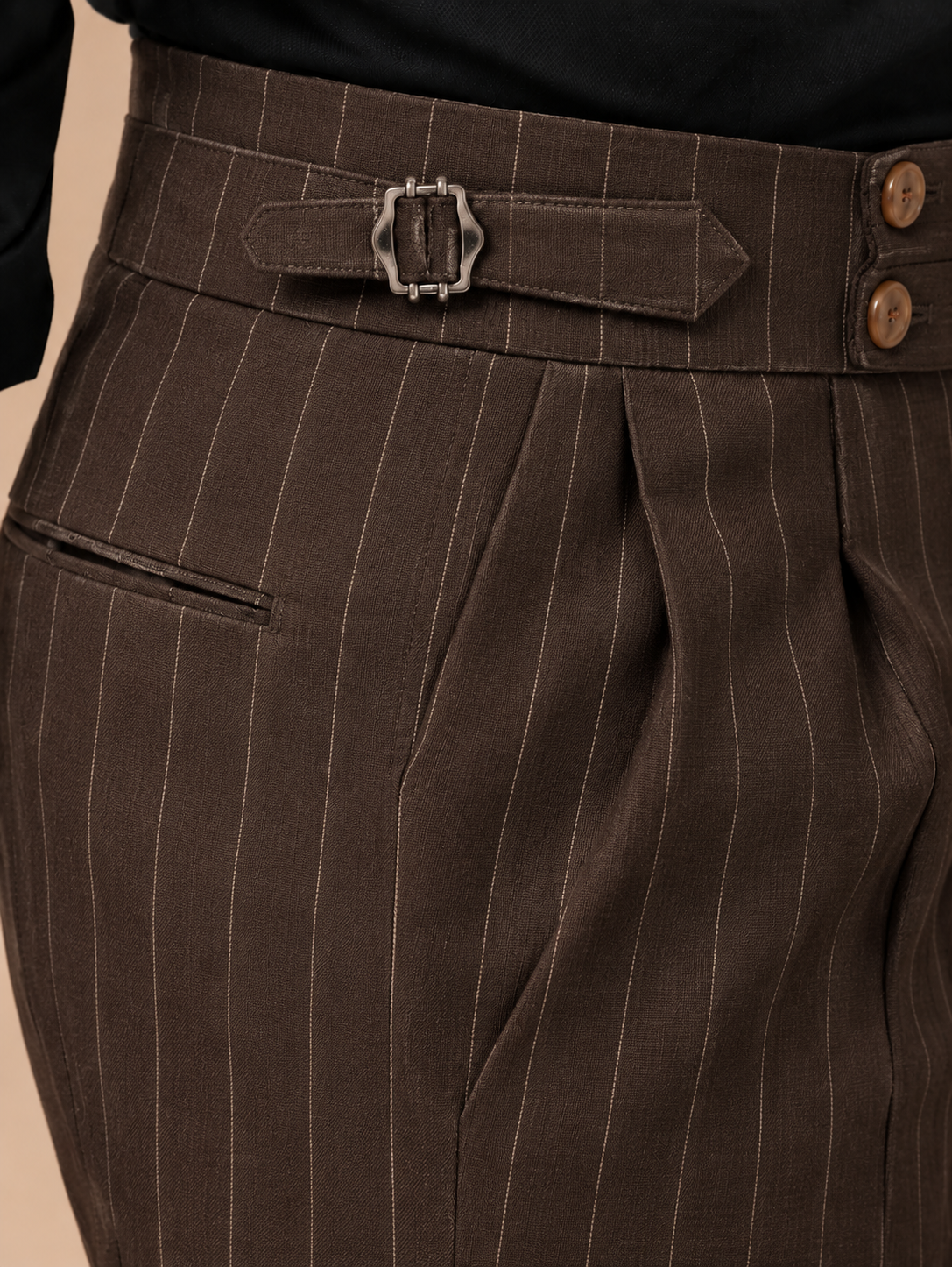 Brown Striped Buttoned Gurkha Pants | Italian Vega® Limited Edition