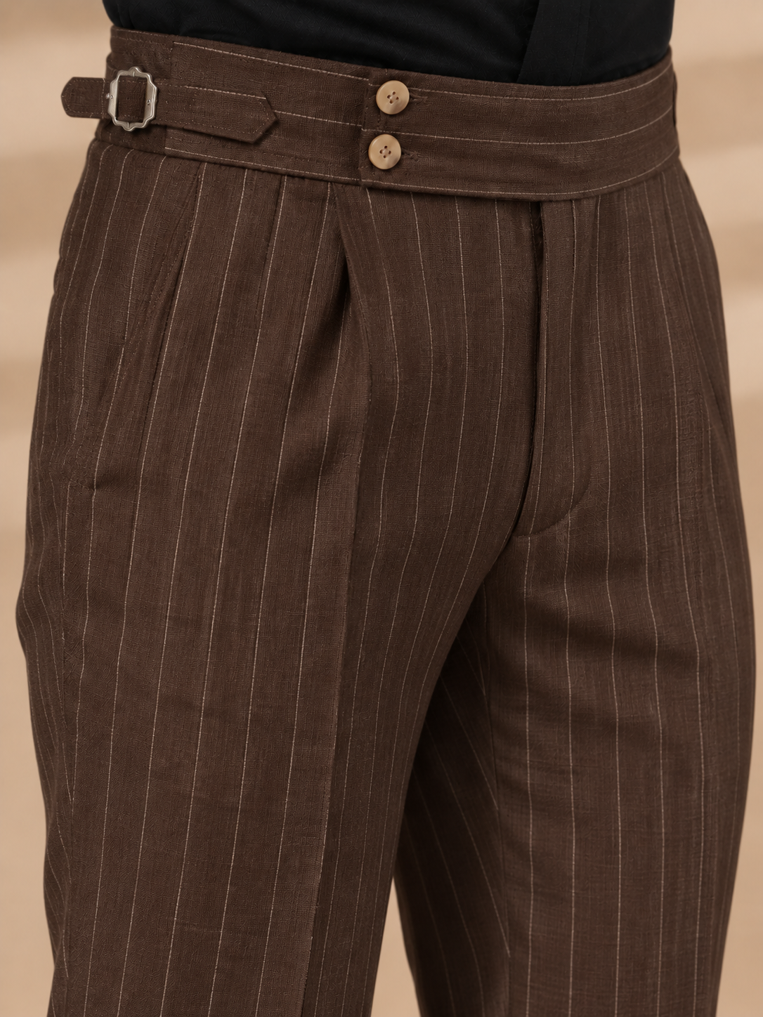 Brown Striped Buttoned Gurkha Pants | Italian Vega® Limited Edition