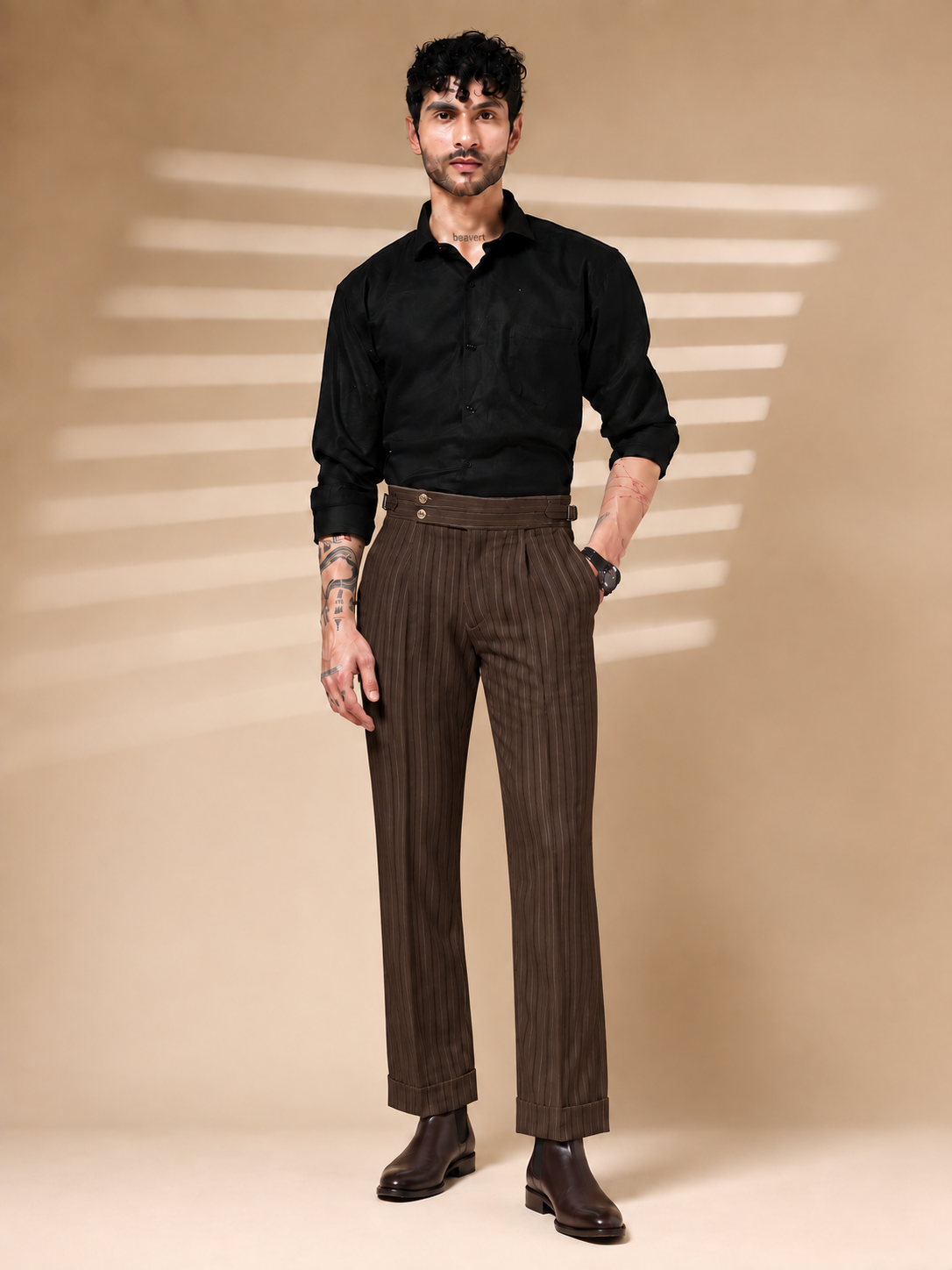 Brown Striped Buttoned Gurkha Pants | Italian Vega® Limited Edition