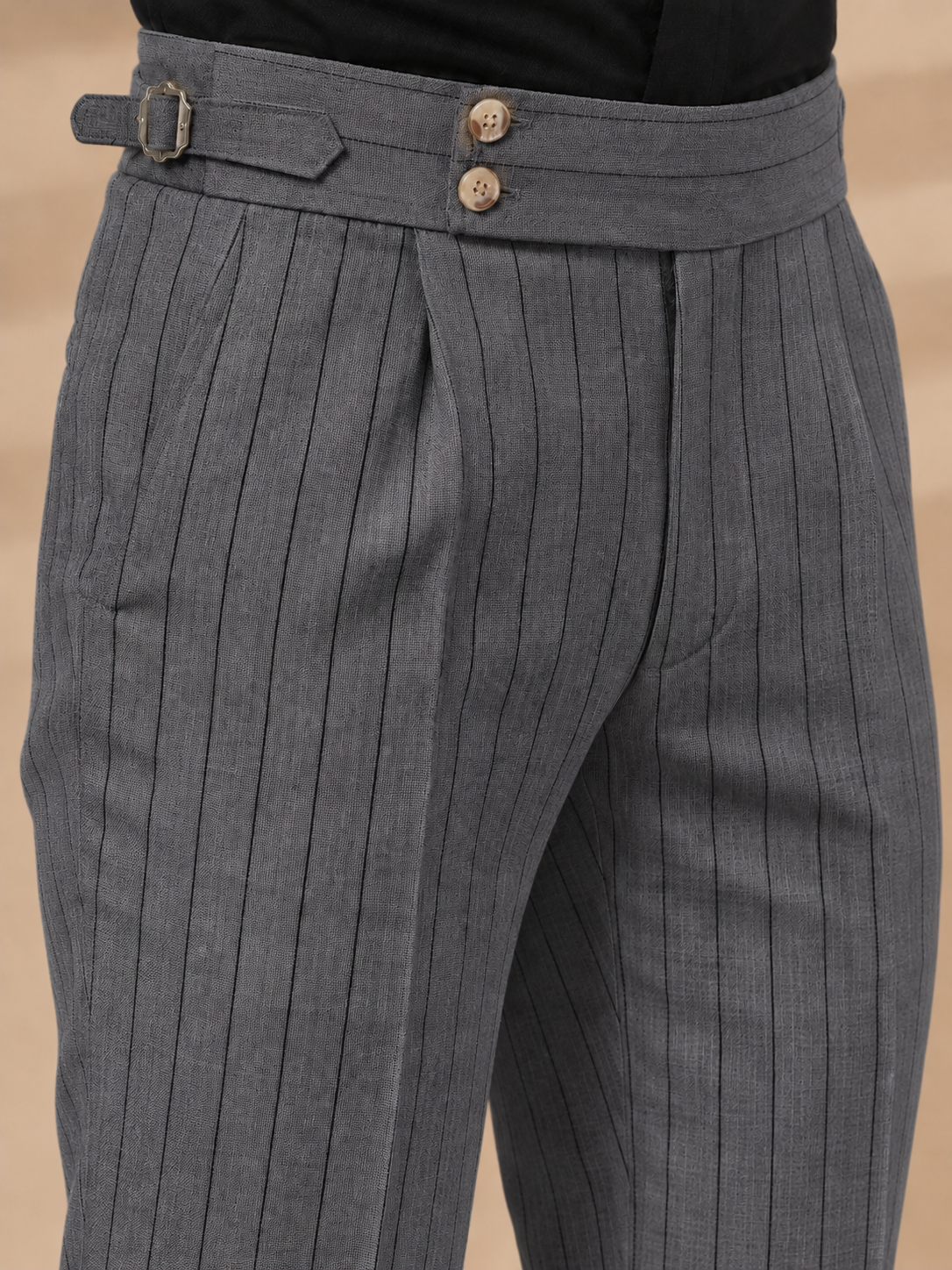 Grey Striped Buttoned Gurkha Pants | Italian Vega® Limited Edition