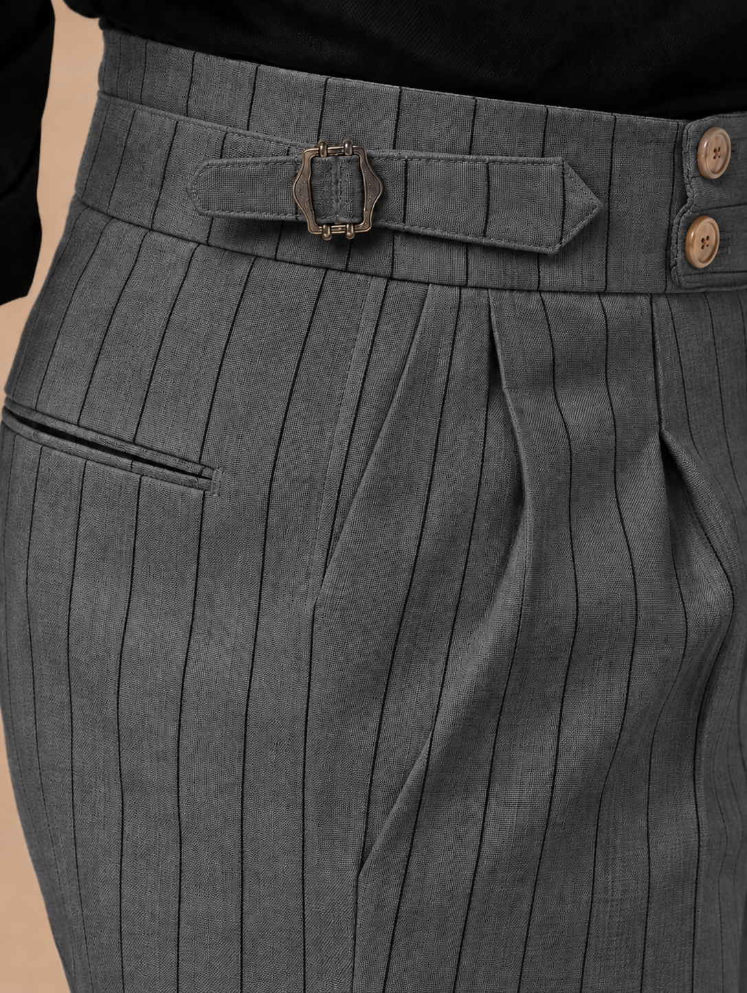 Grey Striped Buttoned Gurkha Pants | Italian Vega® Limited Edition
