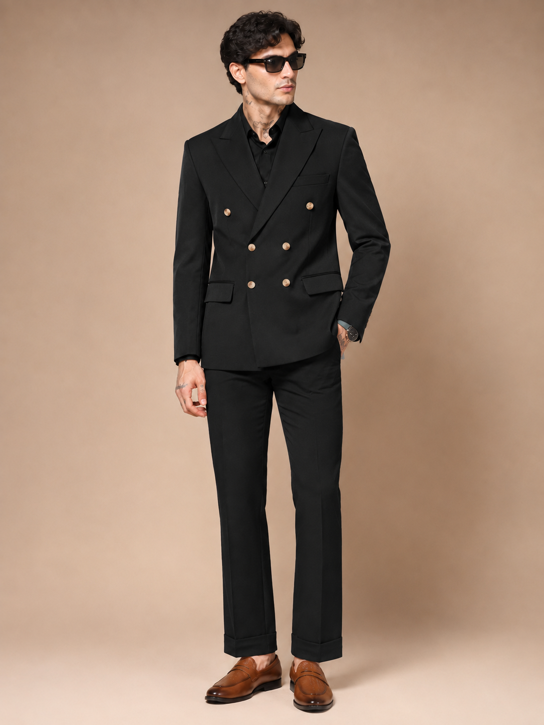 Black Double Breasted 2 Piece Suit by Italian Vega®