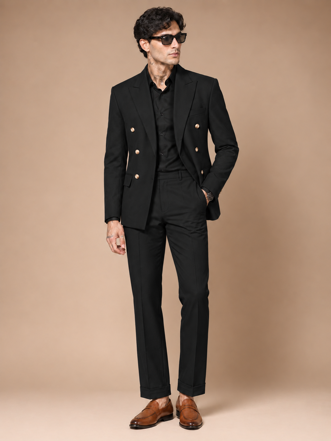 Black Double Breasted 2 Piece Suit by Italian Vega®