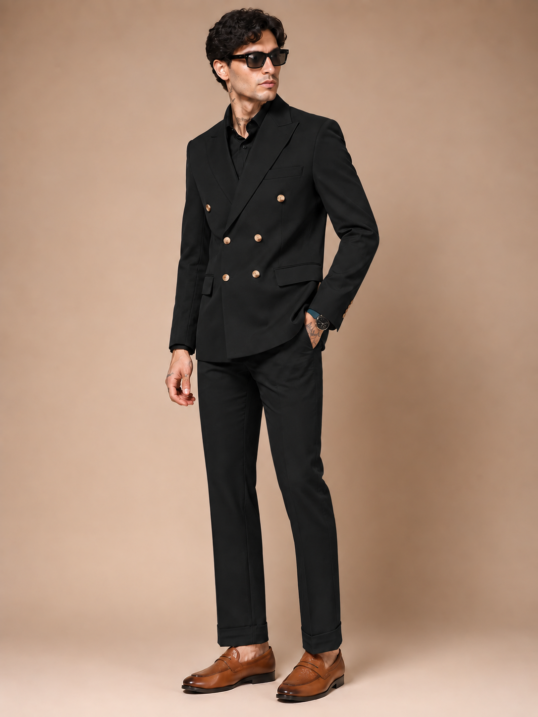 Black Double Breasted 2 Piece Suit by Italian Vega®