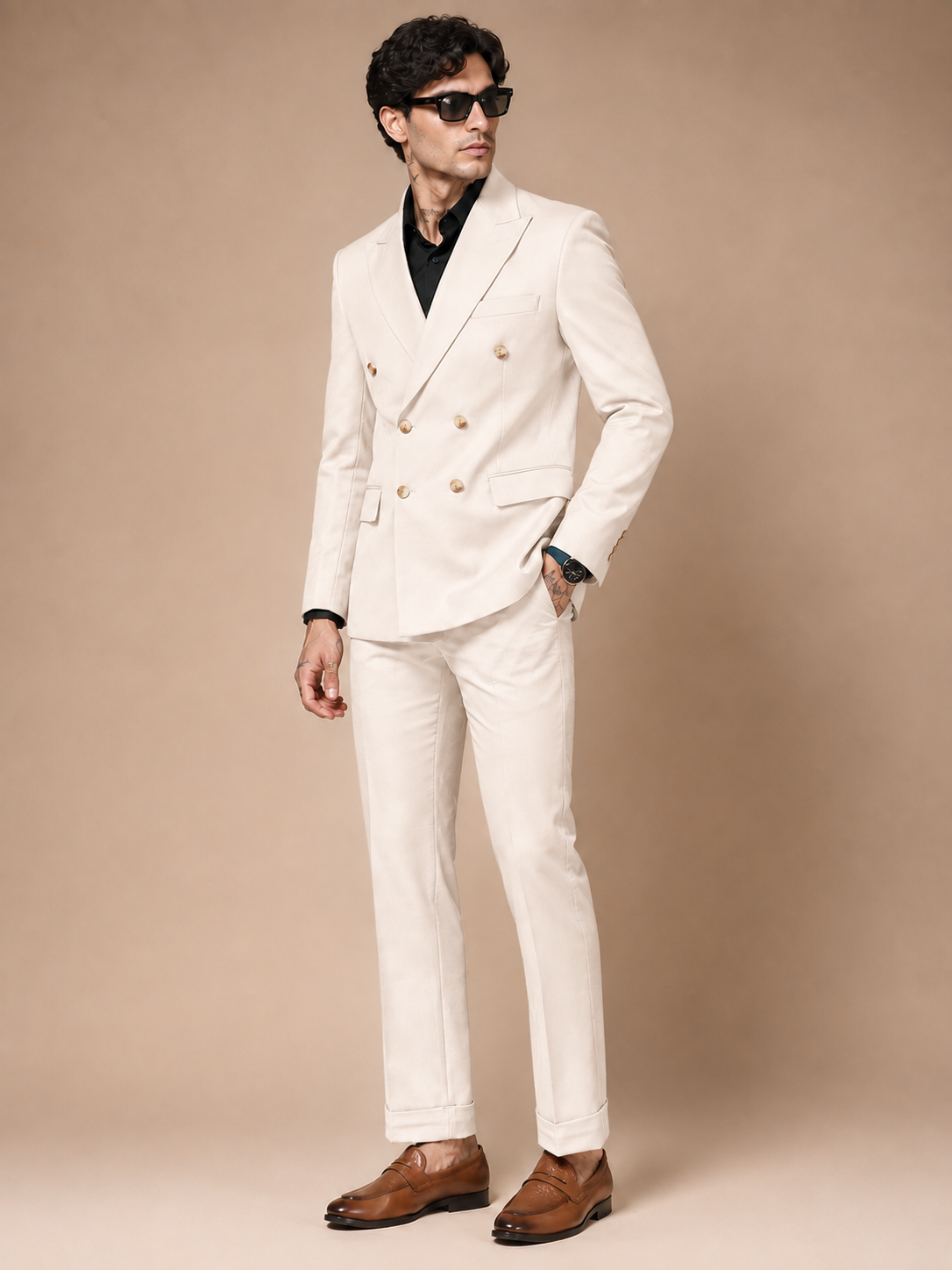 Beige Double Breasted 2 Piece Suit by Italian Vega®