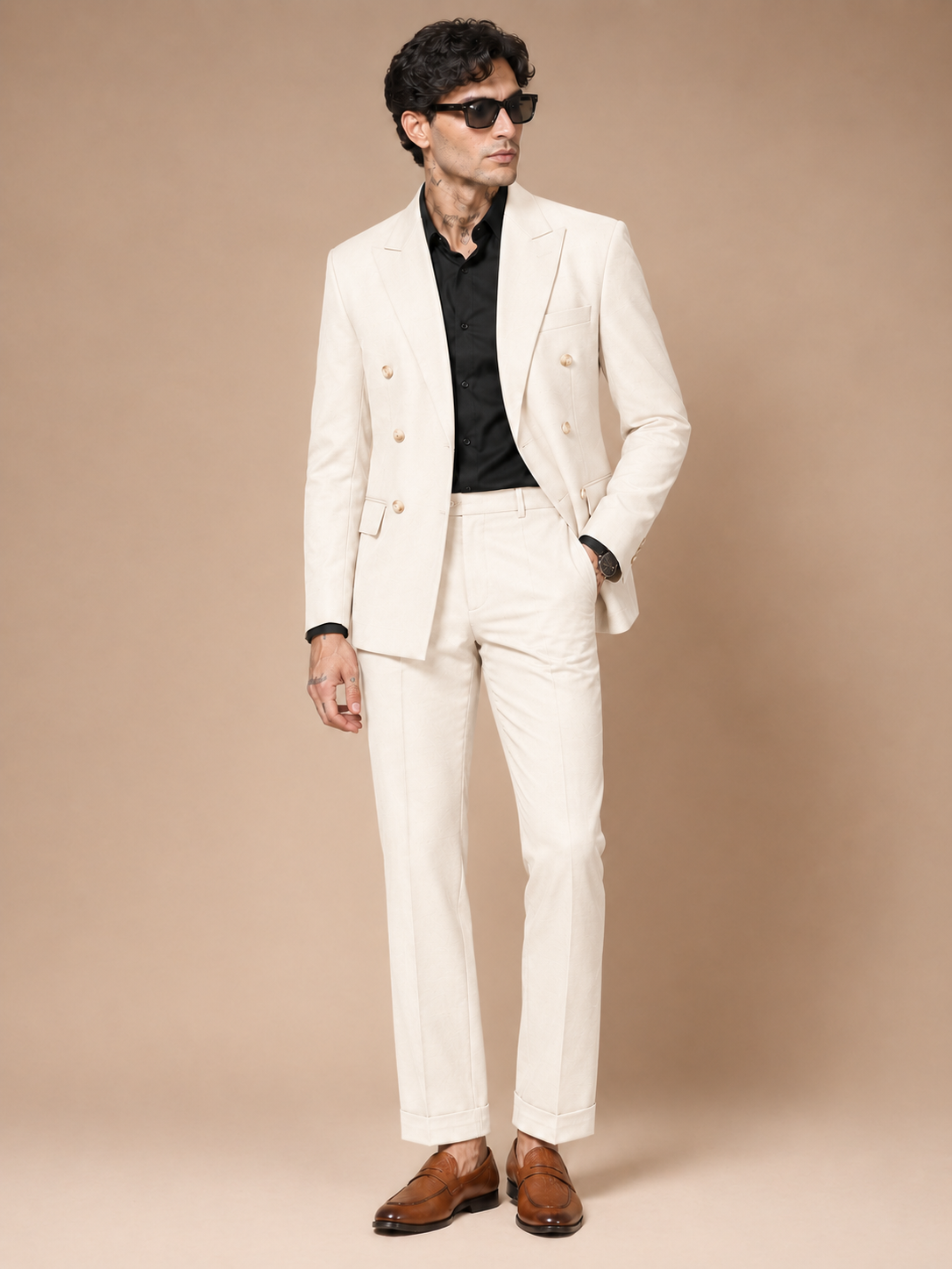 Beige Double Breasted 2 Piece Suit by Italian Vega®