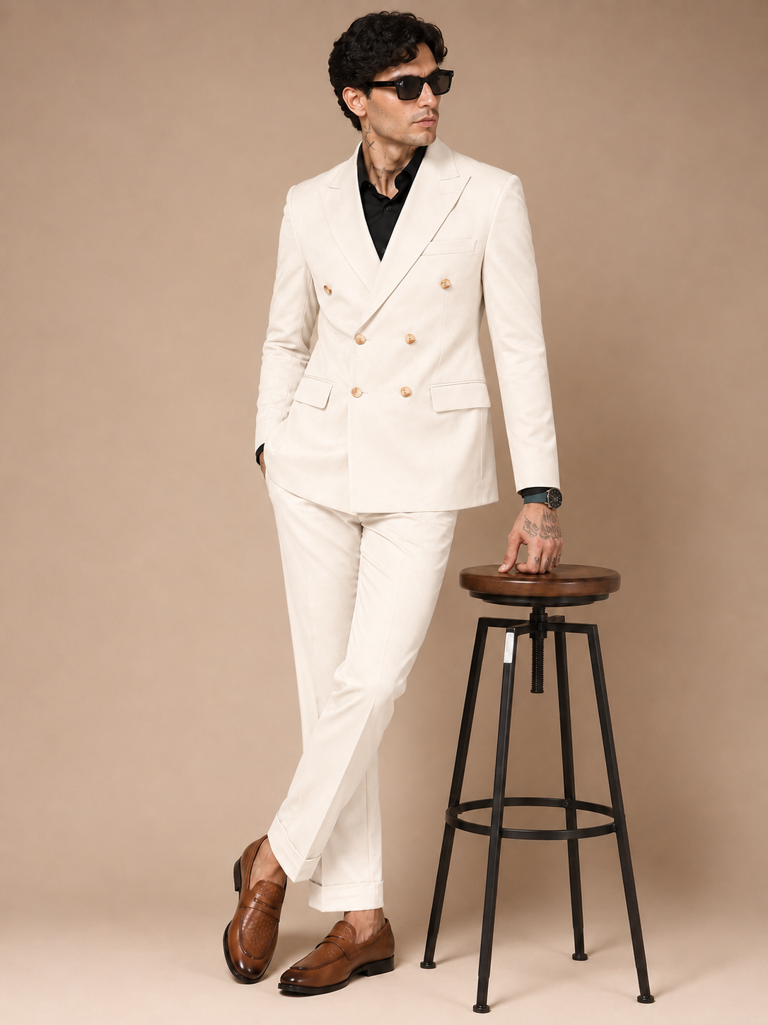 Beige Double Breasted 2 Piece Suit by Italian Vega®