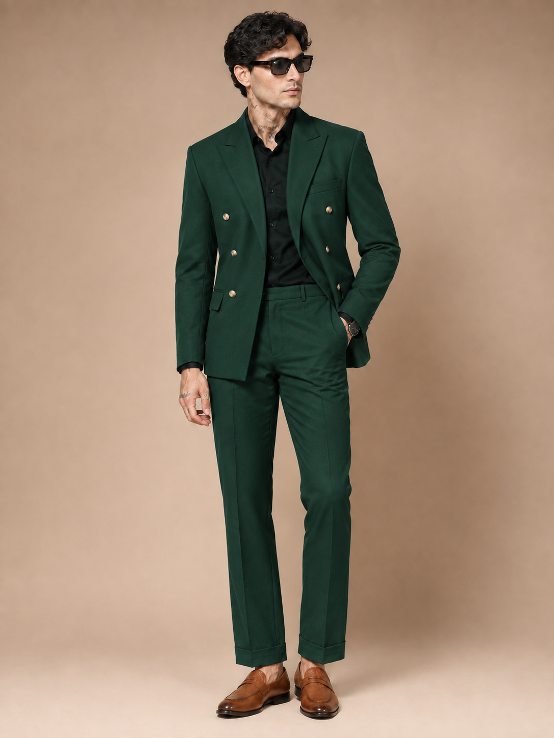 Bottle Green Double Breasted 2 Piece Suit by Italian Vega®
