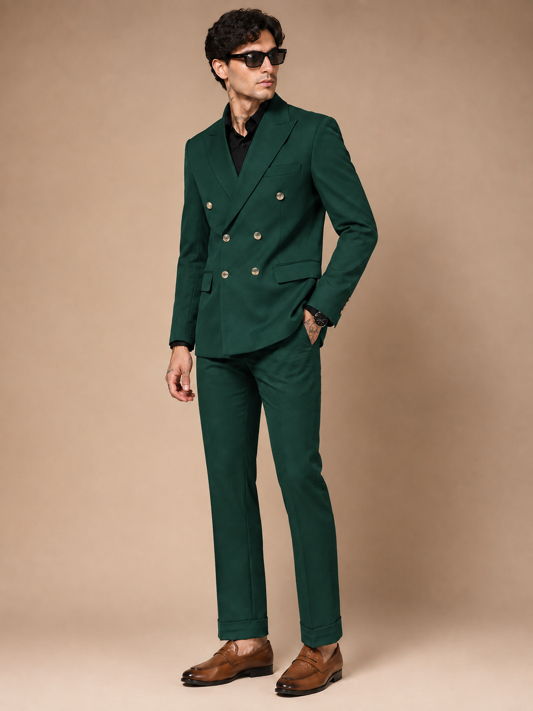Bottle Green Double Breasted 2 Piece Suit by Italian Vega®