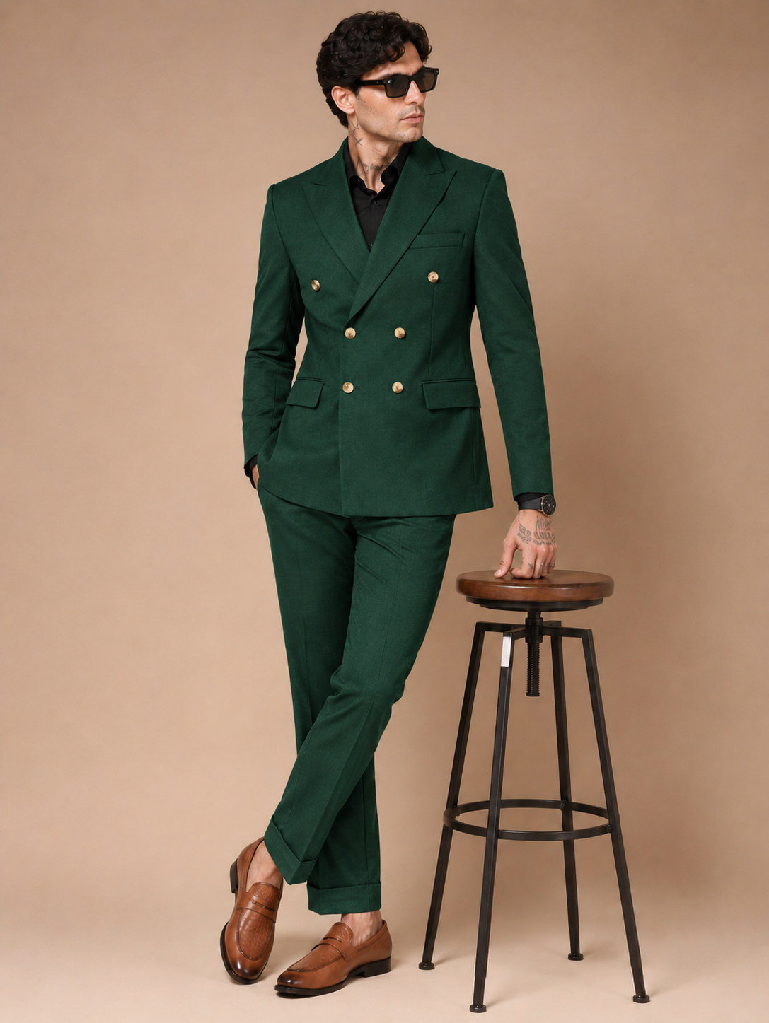 Bottle Green Double Breasted 2 Piece Suit by Italian Vega®