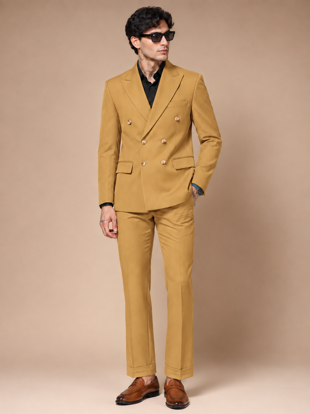 Camel Double Breasted 2 Piece Suit by Italian Vega®