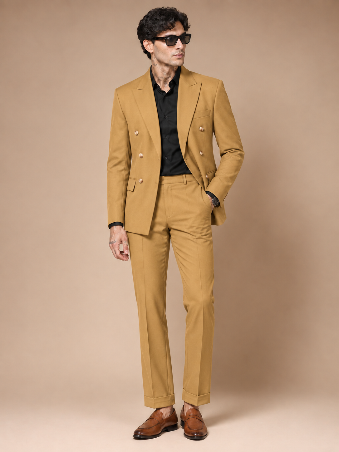 Camel Double Breasted 2 Piece Suit by Italian Vega®