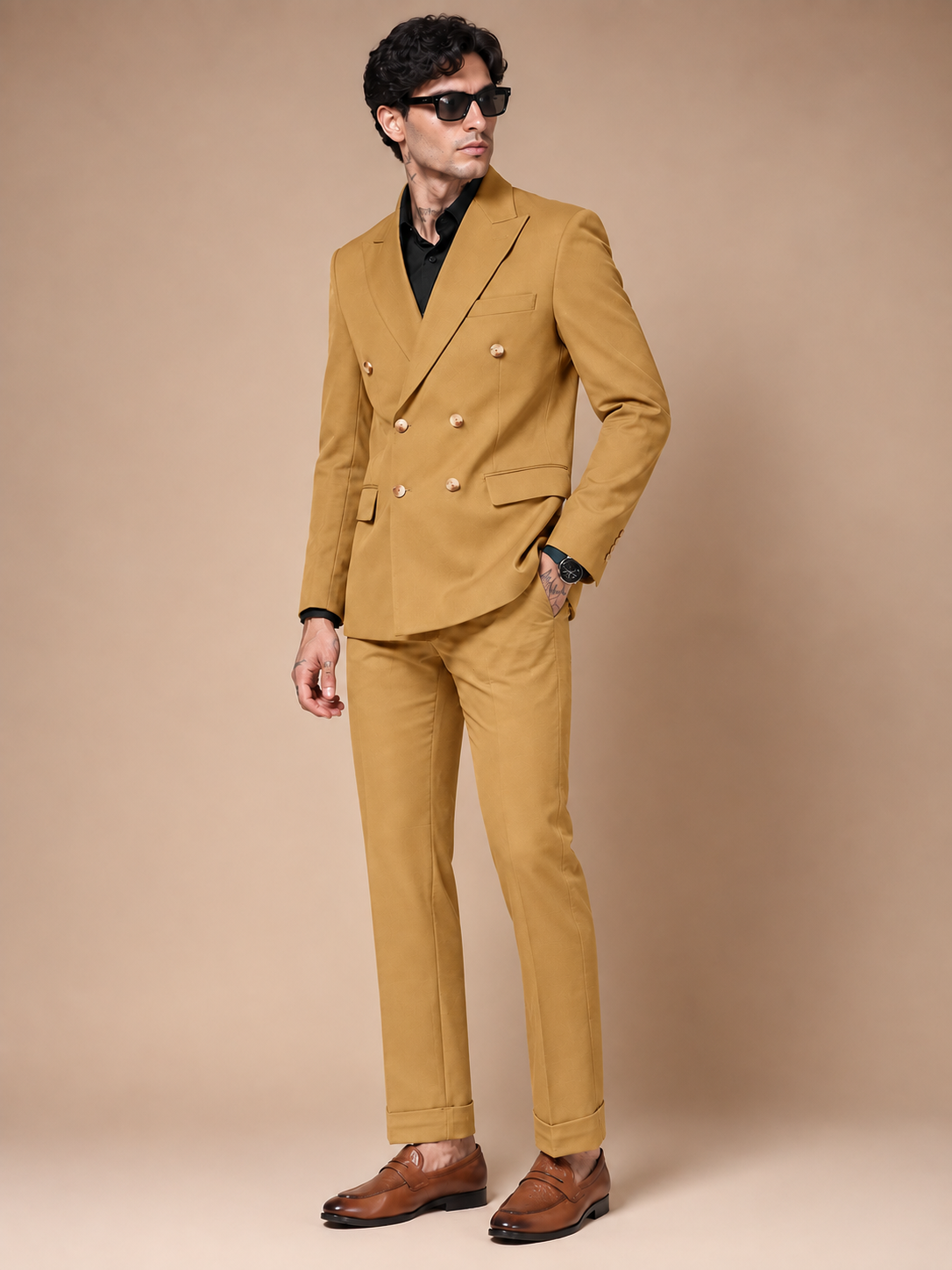Camel Double Breasted 2 Piece Suit by Italian Vega®