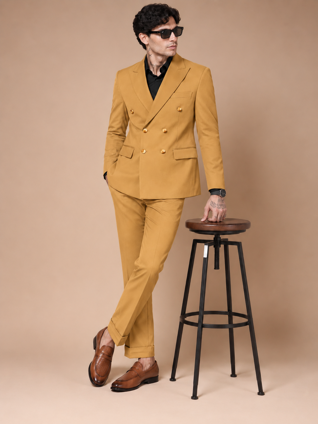 Camel Double Breasted 2 Piece Suit by Italian Vega®