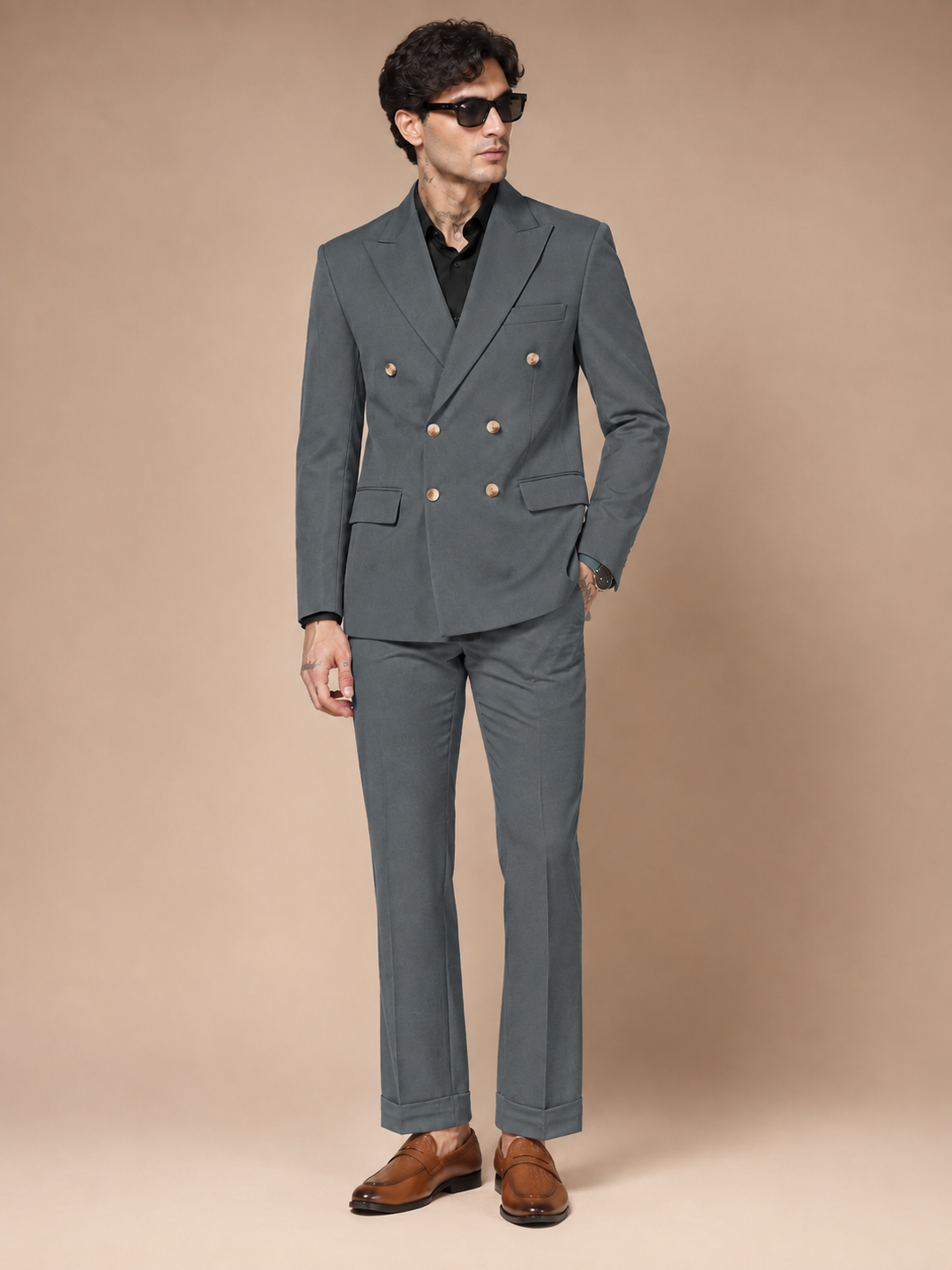 Stone Grey Double Breasted 2 Piece Suit by Italian Vega®