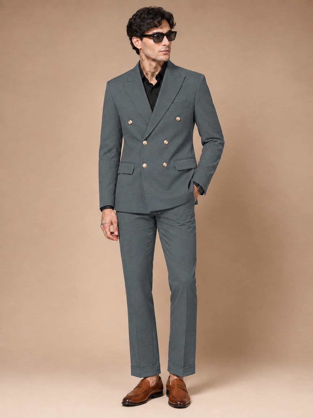 Stone Grey Double Breasted 2 Piece Suit by Italian Vega®