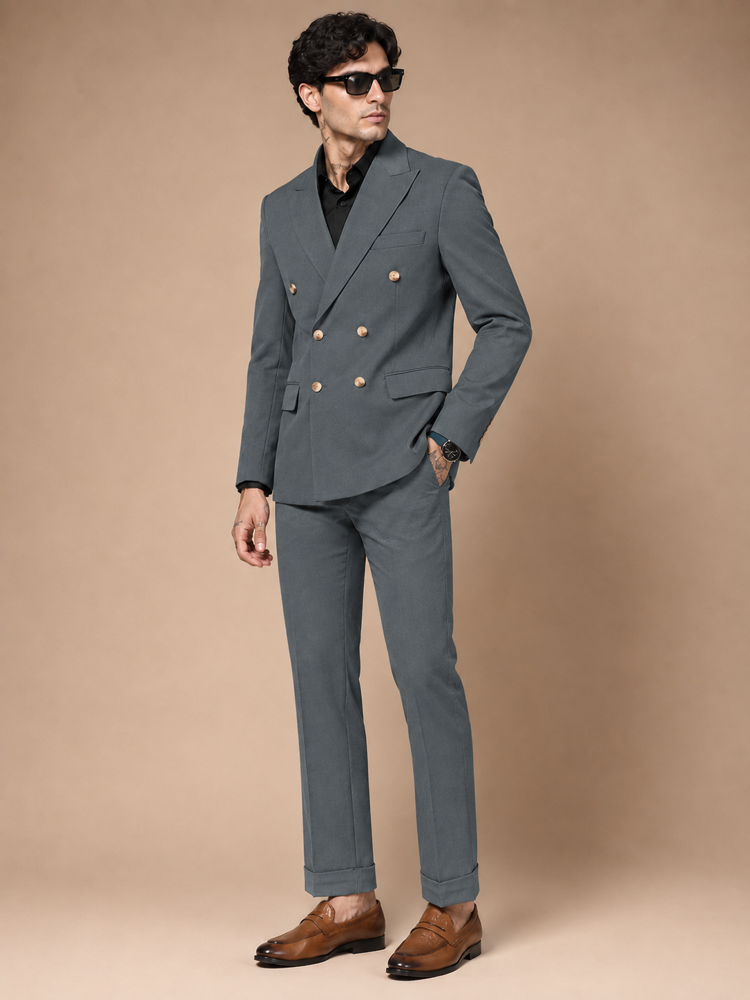 Stone Grey Double Breasted 2 Piece Suit by Italian Vega®